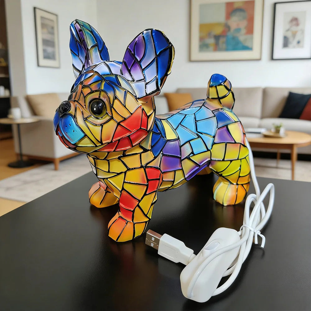 LED Night Light Glowing Dog Series Artistic Animal Statues French Bulldog Labrador Retriever Golden Retriever Resin Ornaments