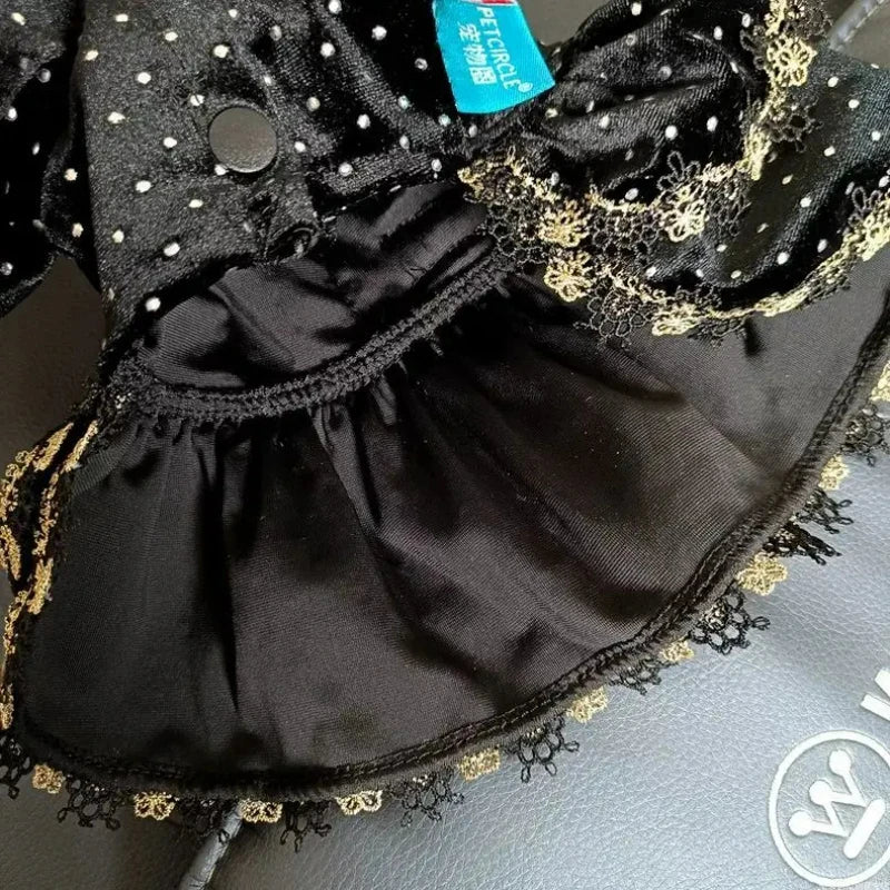 Pet Dog Dress - Velvet Black Gold Fashion Clothing  Cute Chihuahua & Small Dogs  Print Girlish Style  Mascotas Mascotas Outfit