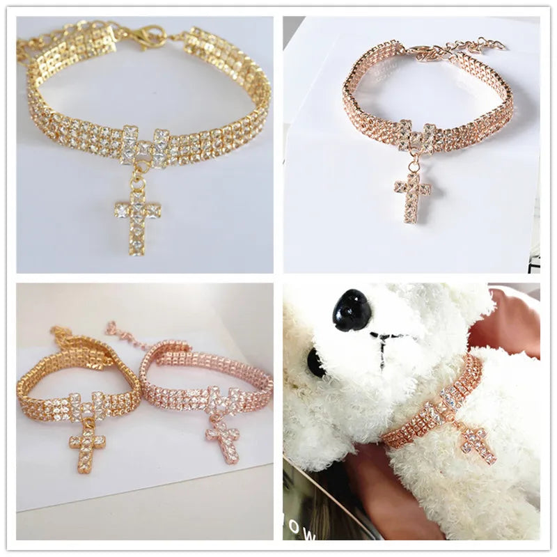Cross Bling Crystal Diamond Dog Collar Puppy Pet Shiny Rhinestone Solid Necklace Size for Small Medium Dogs Collars Pet Supplies