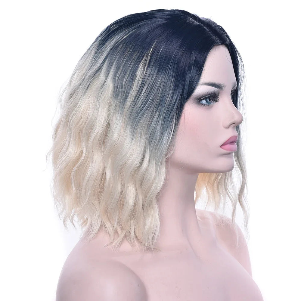 Synthetic Wig Short Kinky Curly Hair Pink Gray Blonde Ombre Hair for Women Party Cosplay Wigs Pelucas