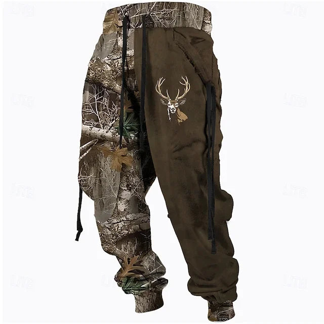 Men's Camouflage Deer Hunting Sports Pants With Drawstring And Elastic Waist For Retro And Casual Outdoor Street Wear