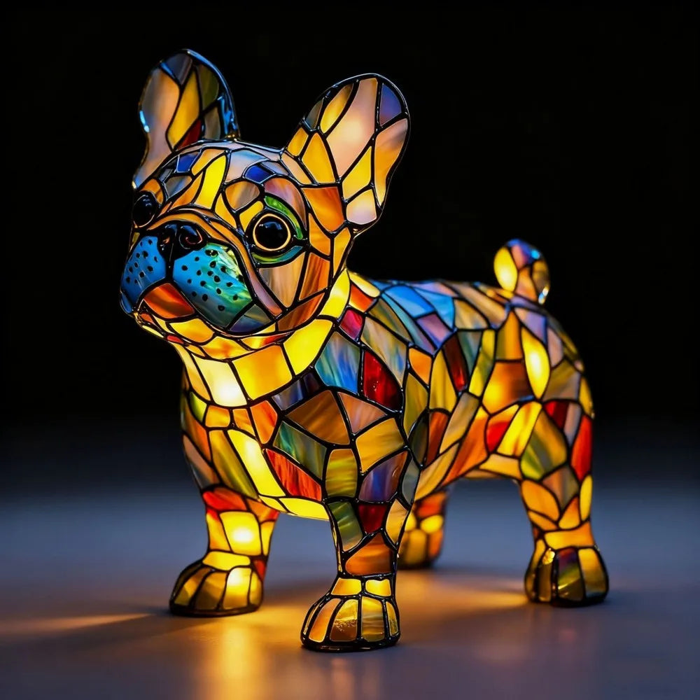LED Night Light Glowing Dog Series Artistic Animal Statues French Bulldog Labrador Retriever Golden Retriever Resin Ornaments