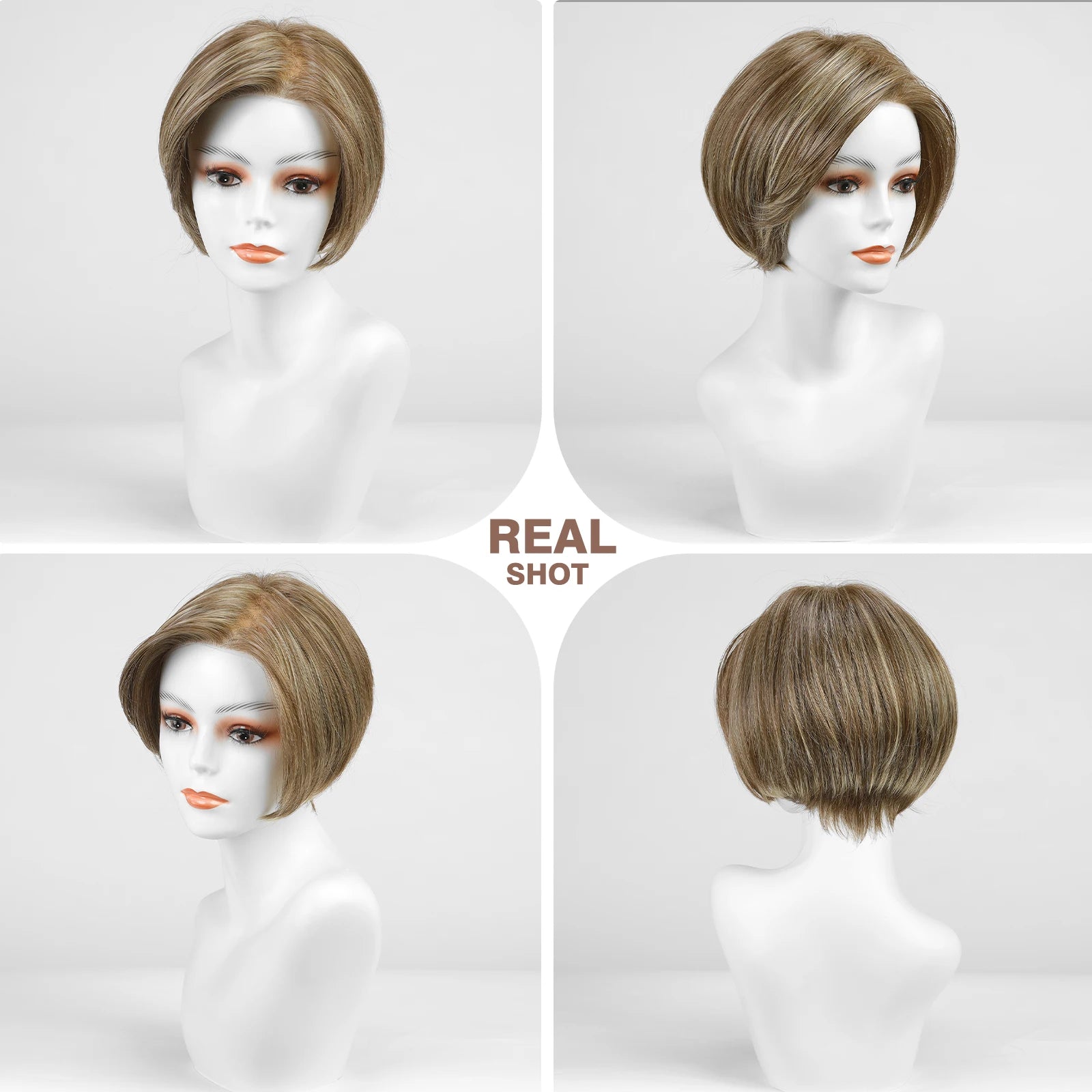 MONO Lace Frontal Synthetic Wigs Short Straight Bob Wig Highlight Gray Brown Blonde Mixed Wig for Women Daily wig Hear Resistant