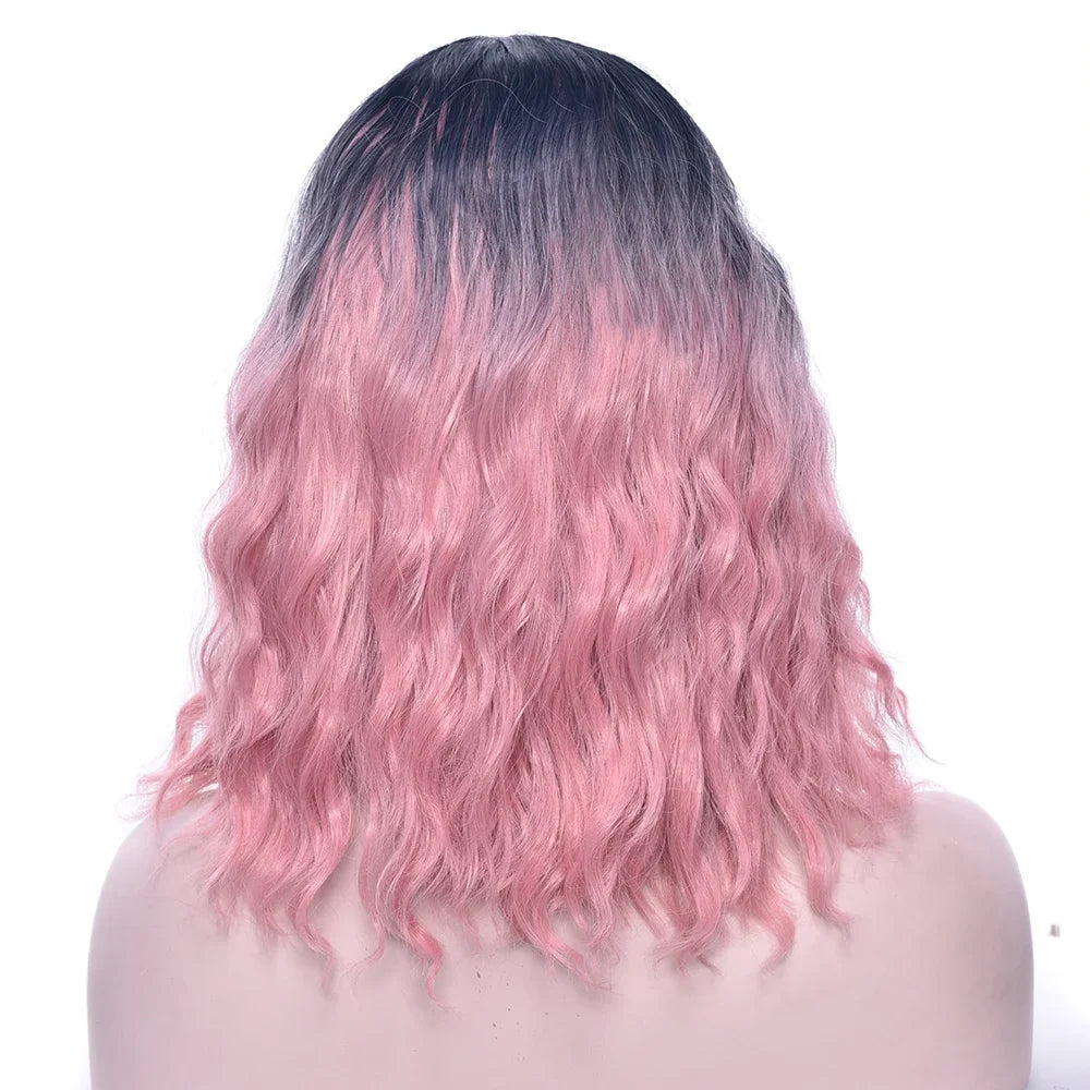 Synthetic Wig Short Kinky Curly Hair Pink Gray Blonde Ombre Hair for Women Party Cosplay Wigs Pelucas