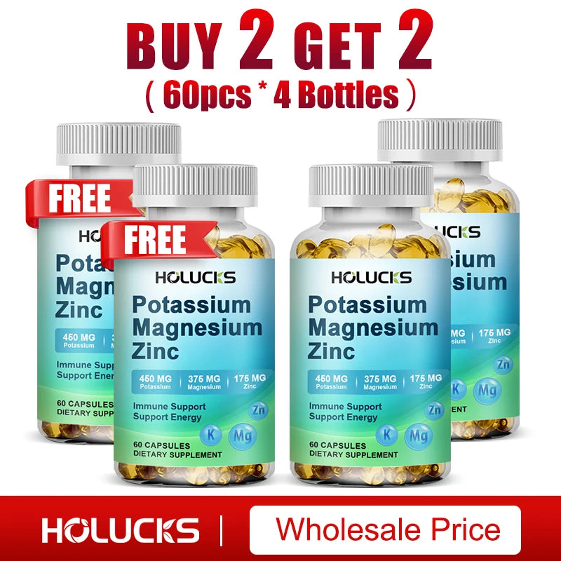 Potassium Magnesium Complex Supplement, Support Vascular, Bone, Heart, Muscle & Nerve Health, Boost Immune, Enhance Energy