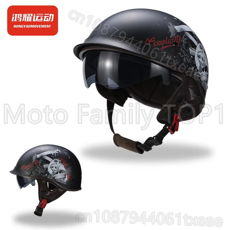 Vintage Helmet Motorcycle Half Helmet Men's and Women's Electric Locomotive Summer Hard Hat Hoop Helmet Personality