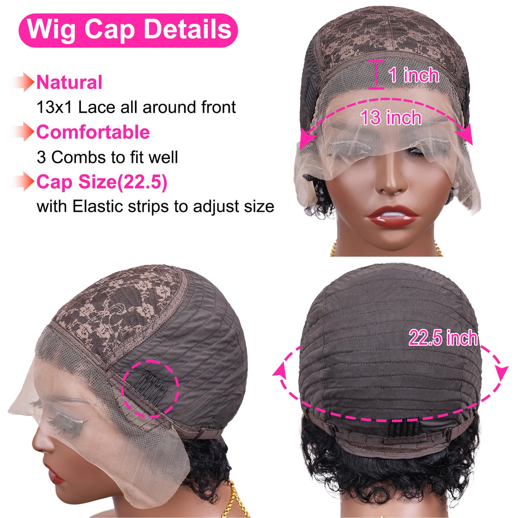 Pixie Cut Wigs Human Hair Short Curly Lace Front Human Hair Wigs Brazilian 13x1 Transparent Lace Wigs  Water Wave Bob Wig