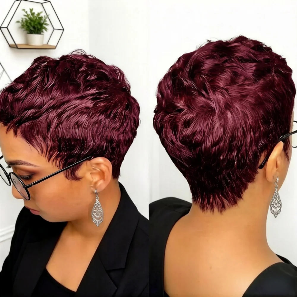 Pixie Cut Short Wig Human Hair Full Machine Made | Short Pixie Human Hair Wigs for Women
