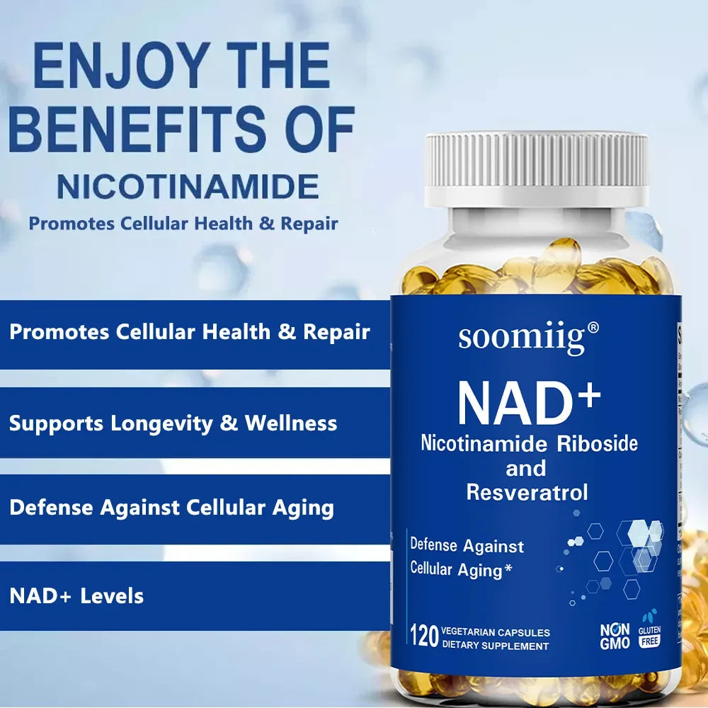NAD Supplement, with Resveratrol - Support Cellular Health, Stamina & Healthy Aging, Promotes Blood Circulation