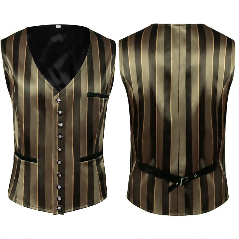 Medieval Men's Gothic Jackets Vintage Jacquard Waistcoats Steampunk Cosplay Costumes Double Breasted Slim Tuxedo Vests Tops Male