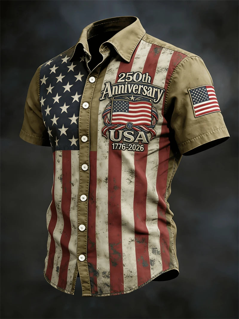 2026 New America 250th Anniversary Hawaiian Shirt Men USA Flag 1776–2026 Shirt American Independence Day Apparel Fourth Of July