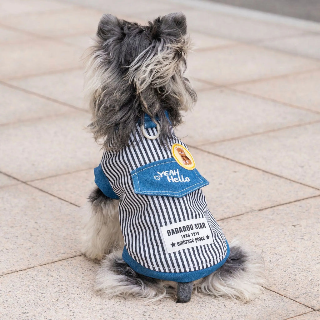 Pet dog cat clothing breathable denim pet clothes for spring summer new striped Jean Teddy Vest Yorkshire Shirt Apparel Supplies