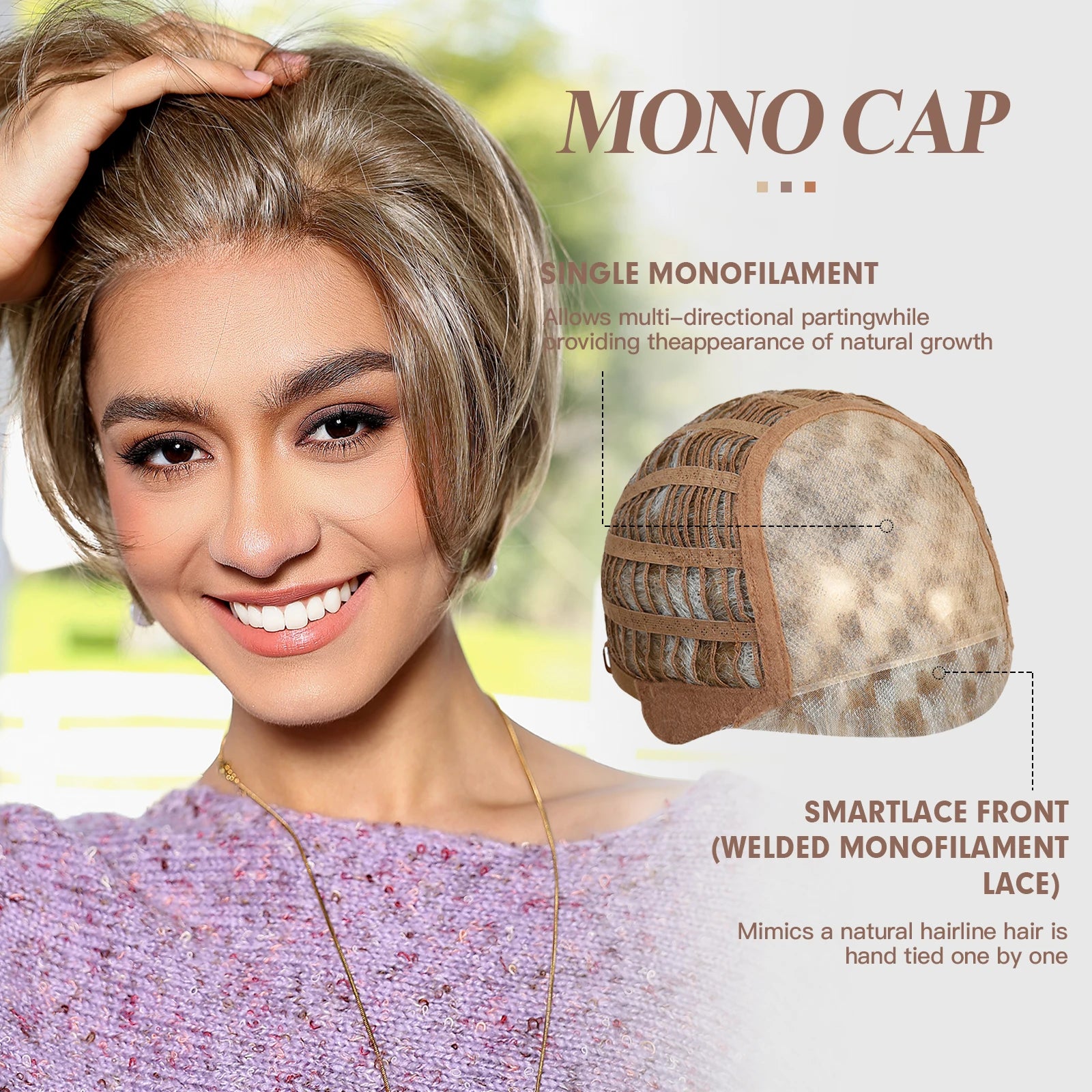 MONO Lace Frontal Synthetic Wigs Short Straight Bob Wig Highlight Gray Brown Blonde Mixed Wig for Women Daily wig Hear Resistant