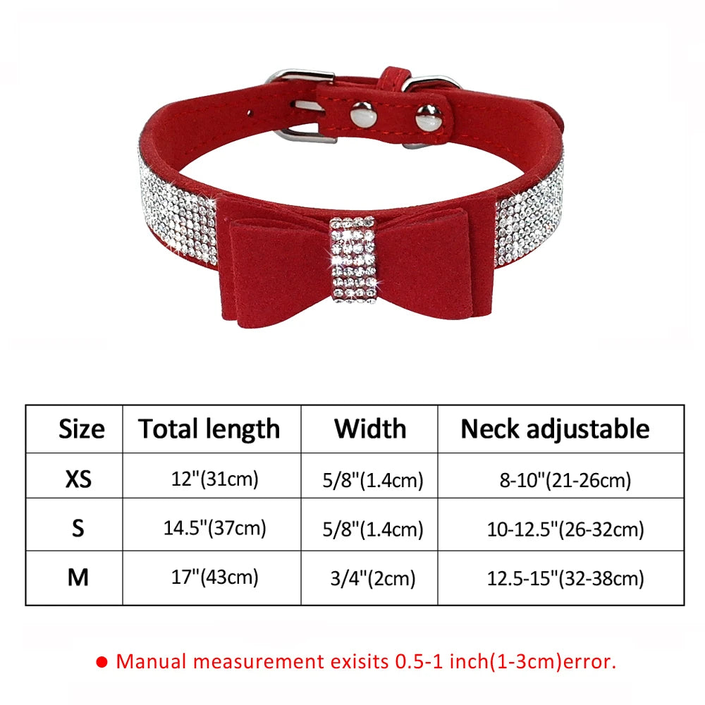 Bling Rhinestone Dog Collar Cute Bowknot Puppy Cat Collars Soft Padded Pet Necklace With Bowtie Warm For Small Dogs Chihuahua