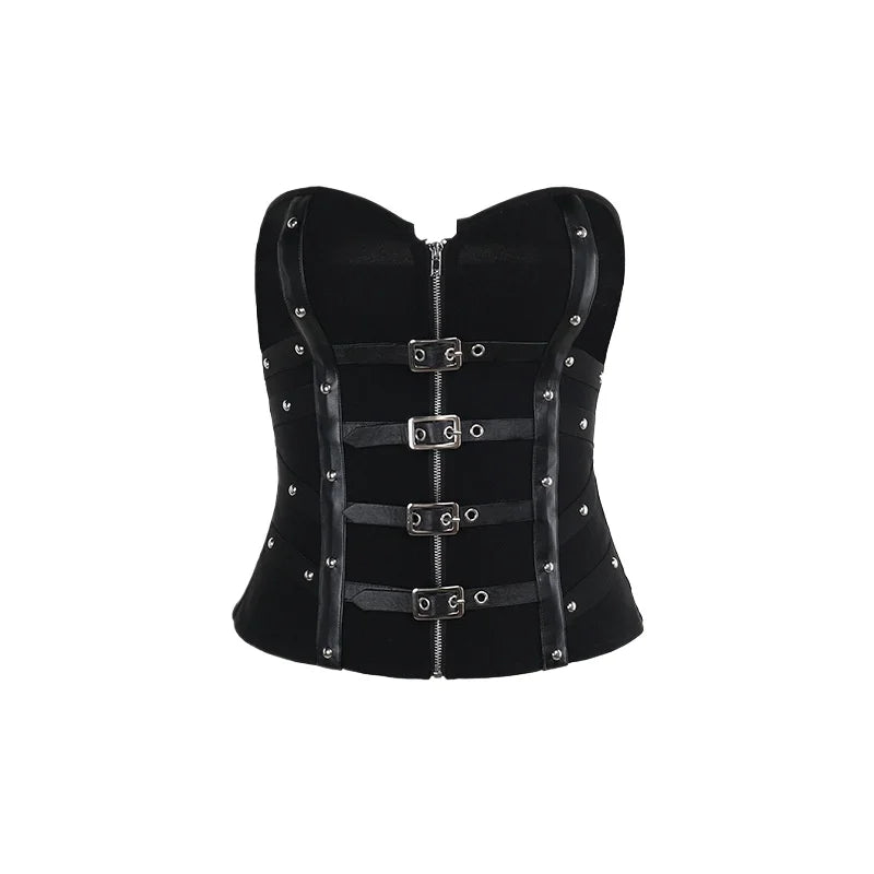 Goth Sexy Punk Leather Corset Crop Tops Camis Y2K Harajuku Aesthetic Black  Basic Tank Top Summer Women Grunge Emo Streetwear