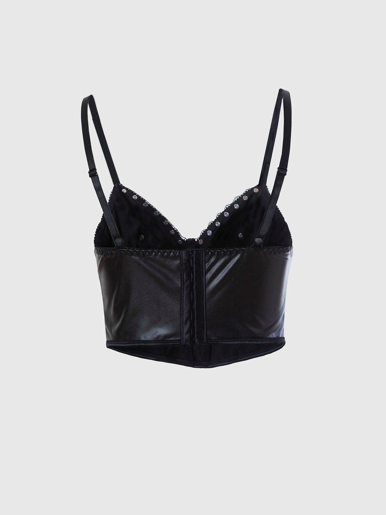 Punk Style Leather Halter Top with Metal Ring Cross Decoration Dark Sexy Outfit/Cosplay Top for Trendy Girls