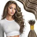 Moresoo Nano Hair Extensions Human Hair Extensions Brazilian Hair Natural Nano Ring Hair Extensions Human Hair Nano Tip 50G/50S