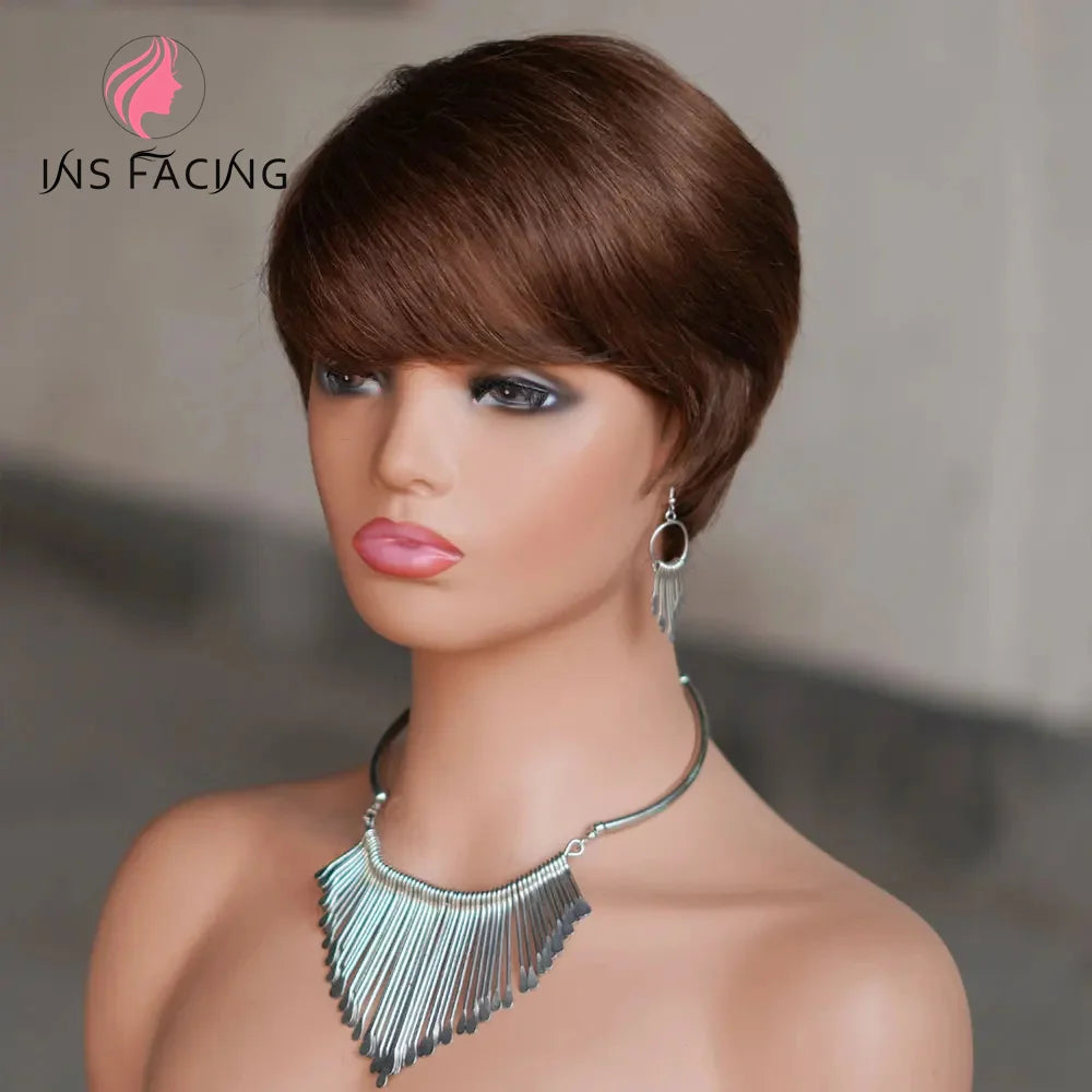 INS FACIN Short Bob Wigs None Lace Front Brazilian Remy Human Hair Wigs with Bangs Kinky Curly Wigs for Women 180% Density