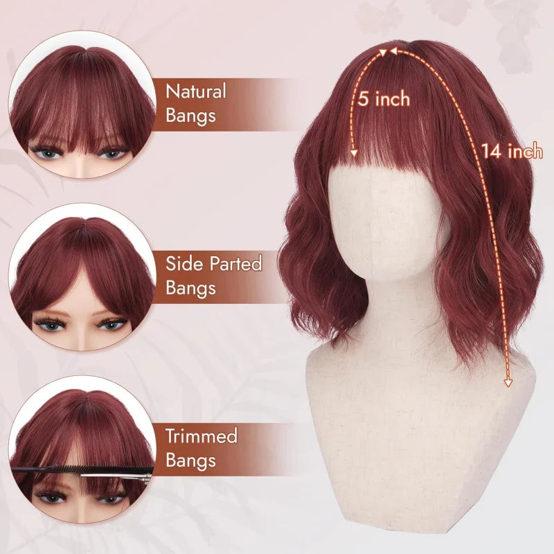 Short Wavy Bob Wig with Bangs Women Brown Highlight Synthetic Wig for Women Natural Curly Wig for Cosplay Daily Party Hallo