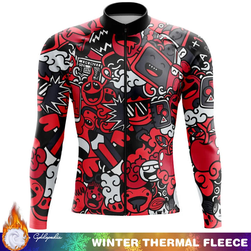Cycling Clothing Man Thermal Fleece Jersey Winter Long Sleeve Men Men's Clothes Mens Uniform Outfit Retro Biking Cycle Bike Road