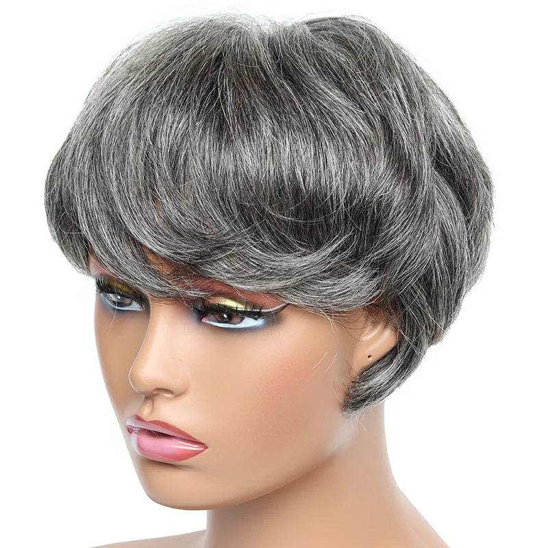 Cheap Short Human Hair Wigs with Bangs 6inch Short Pixie Cut Straight Wig 100% Human Hair for Women Machine Made