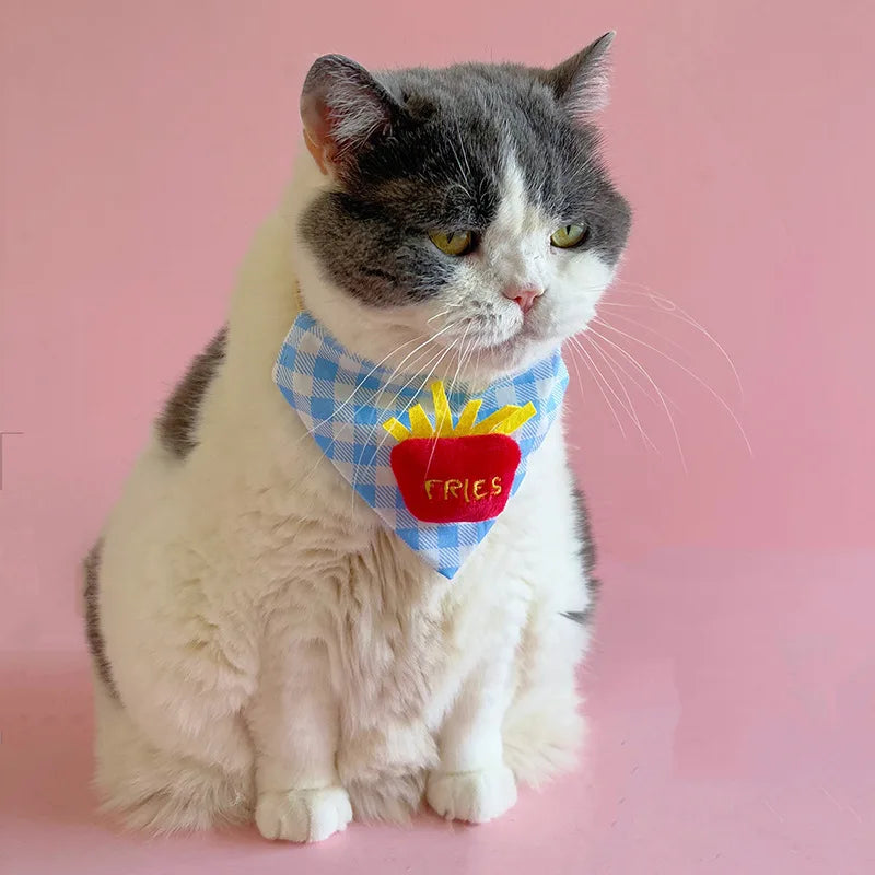 Dog Drool Bib Collar Pet Triangle Bib Cat Cartoon Bib Plaid Cute Outfit Dog Accessories For small Dogs