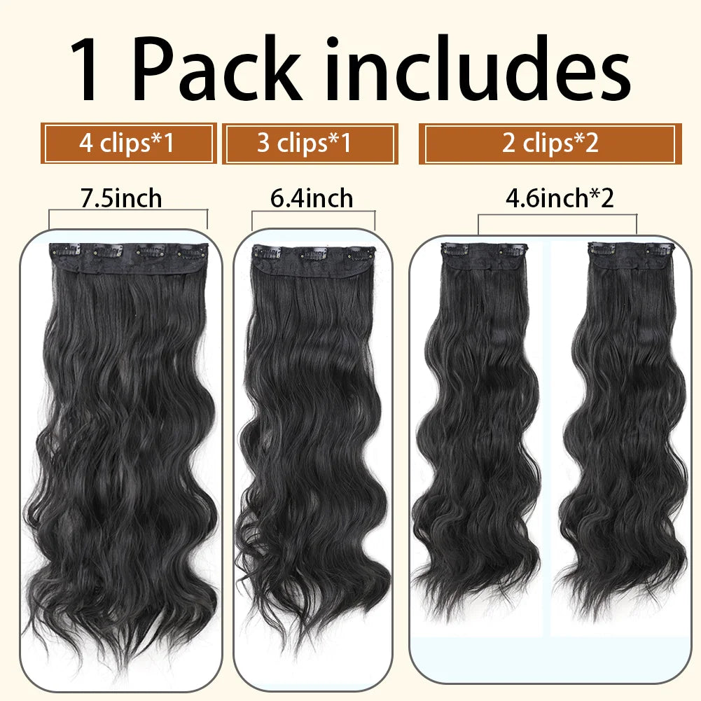 4Pcs/Set 16/20/24 Inch Synthetic Hair Clip In Long Wavy Thick Double Weft  Hair Extensions Hairpieces For Women