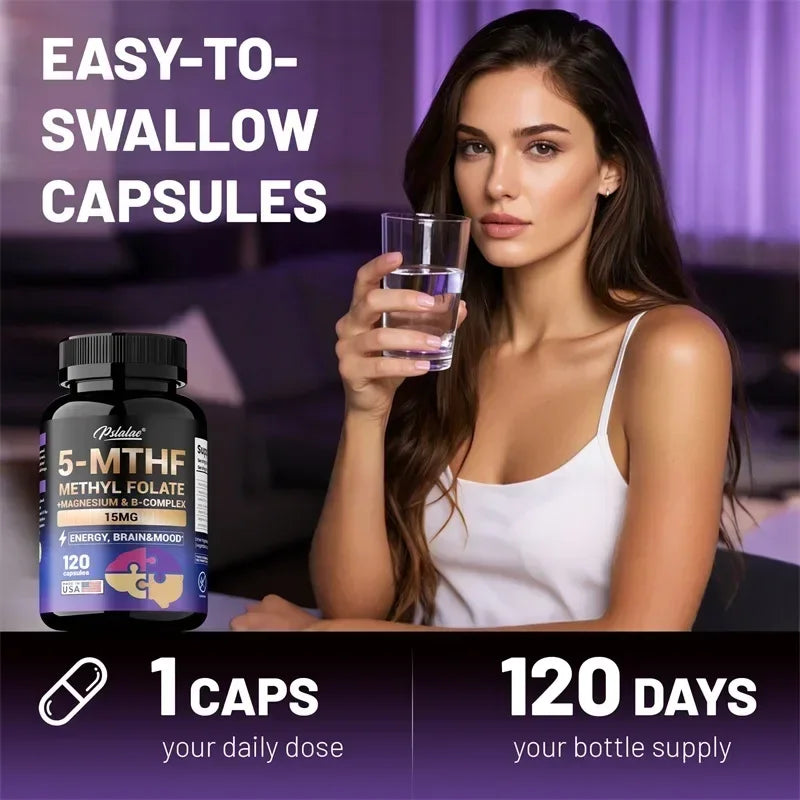 5-MTHF Methylfolate Supplement - for Brain, Heart Health, Enhances Memory, Focus and Clarity, Boosts Cognitive Function