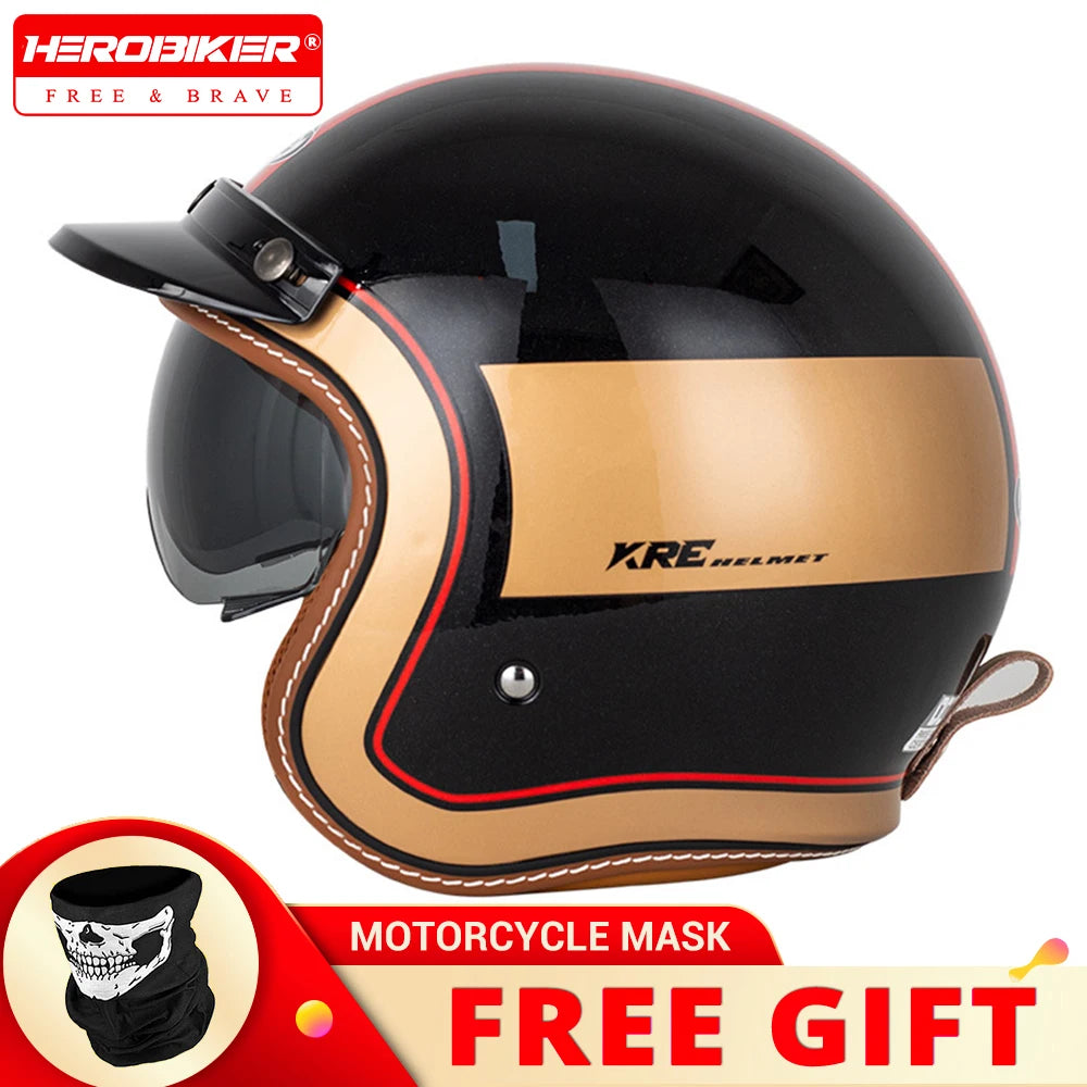 Vintage Motorcycle Helmet Summer 3/4 Open Face Helmet Electric Vehicle Locomotive Men and Women Outdoor Riding Locomotive Helmet