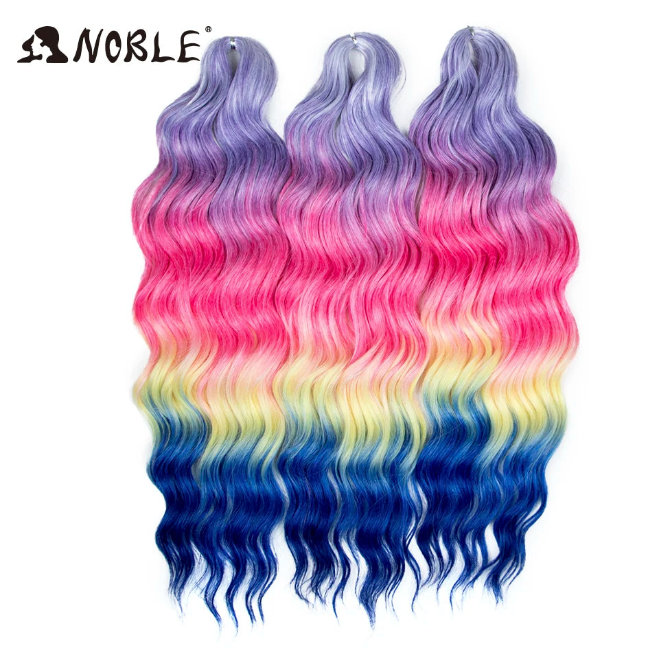 Noble 24 Inch Synthetic Hair Water Wave Braiding Hair Extensions Ombre Rainbow color Deep Wave Curl Twist Crochet Hair Extension