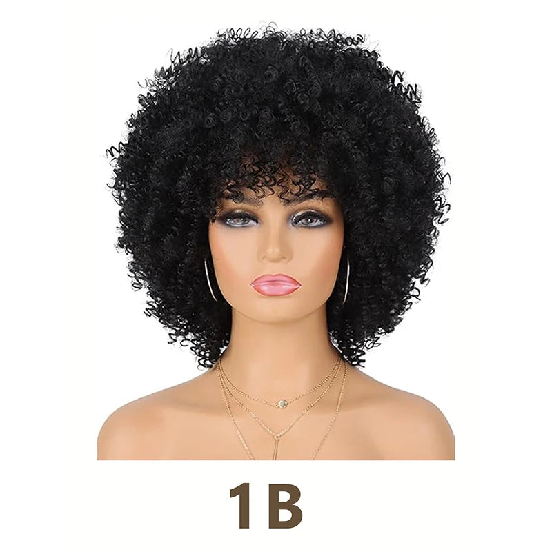 Short Kinky Curly Hair Wig for Black Women 12 Inch Afro High Puffy Curly Wigs With Bangs Synthetic Afro Kinky Curly Wig Cosplay