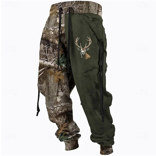 Men's Camouflage Deer Hunting Sports Pants With Drawstring And Elastic Waist For Retro And Casual Outdoor Street Wear