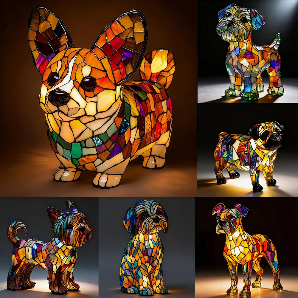 LED Night Light Glowing Dog Series Artistic Animal Statues French Bulldog Labrador Retriever Golden Retriever Resin Ornaments