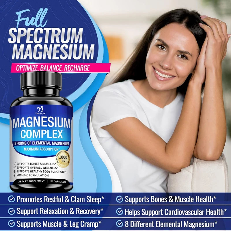 Magnesium Supplements, with Magnesium Glycinate, Malate & Citrate, Support Bone & Muscle Health, Metabolism, Sleep