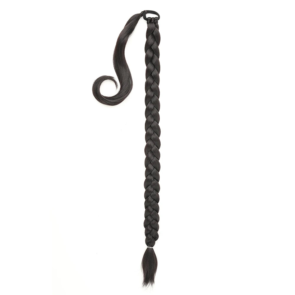 Ponytail Extensions Synthetic Boxing Braids Wrap Around Chignon Tail With Rubber Band Ombre Braid Hair Long Braided Ponytail