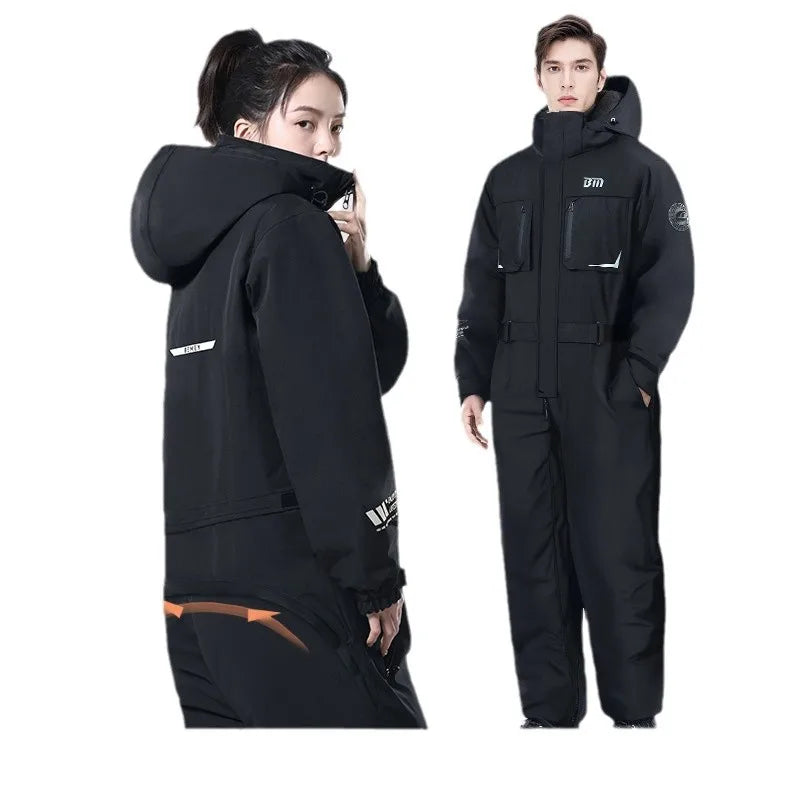 Motorcycle Riding Winter Coldproof Clothing Winter Fashion Waist Designwarm Cotton Jumpsuit Thickened Waterproof Snowmobile Suit