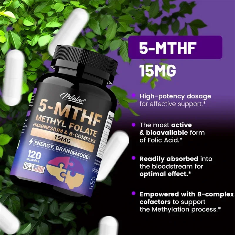 5-MTHF Methylfolate Supplement - for Brain, Heart Health, Enhances Memory, Focus and Clarity, Boosts Cognitive Function