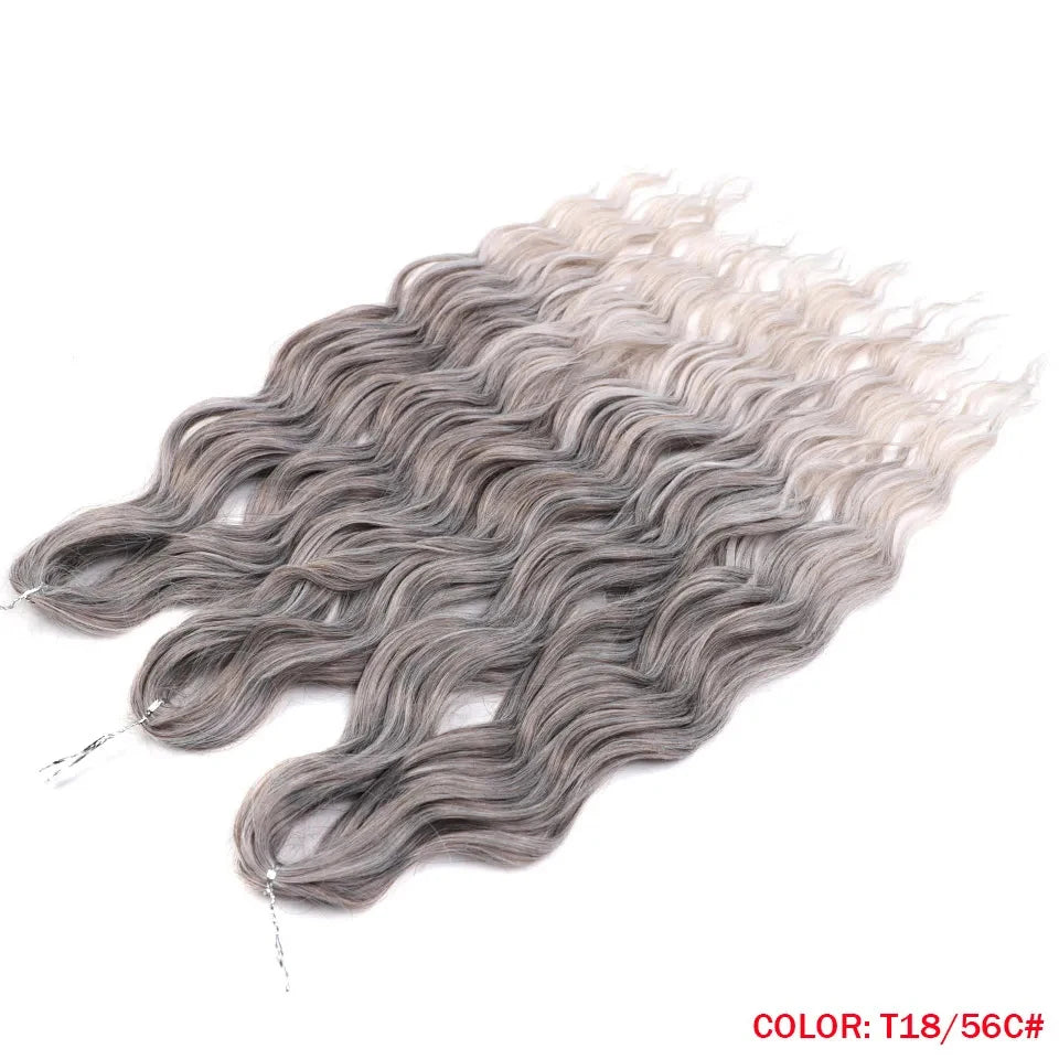 Noble 24 Inch Synthetic Hair Water Wave Braiding Hair Extensions Ombre Rainbow color Deep Wave Curl Twist Crochet Hair Extension