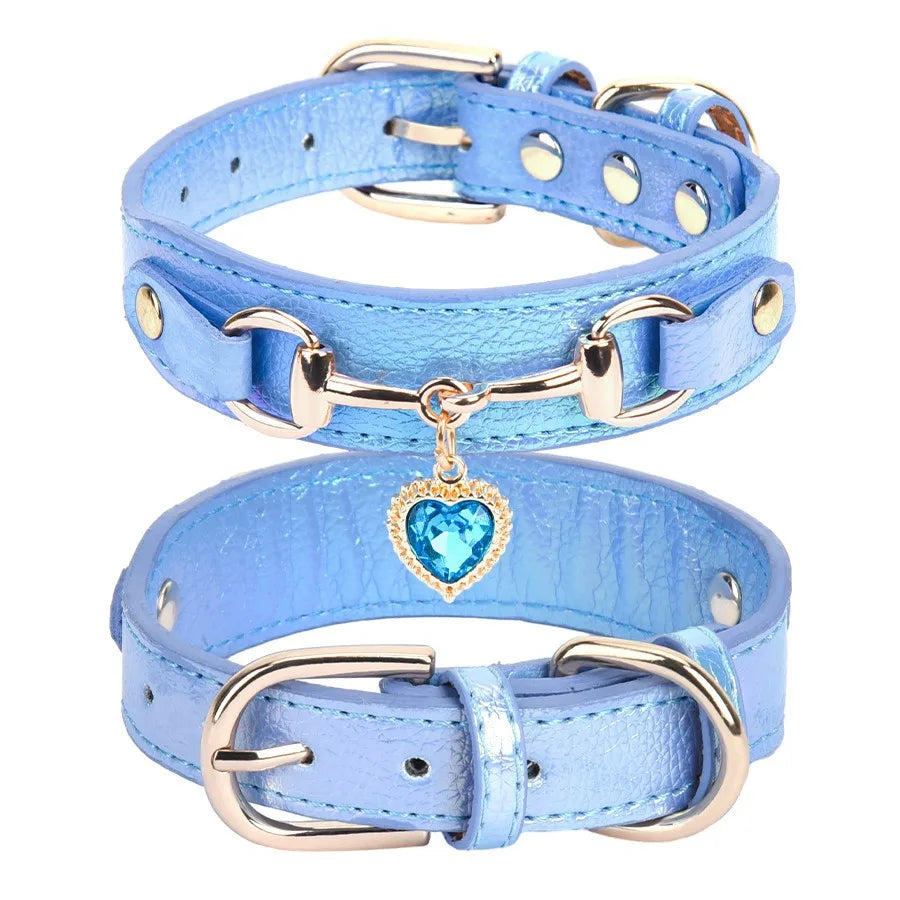 New Dog Collar Love Water Diamond PU Collar Metal Accessories Cat Neck Ring Fashion Design Cat Necklace