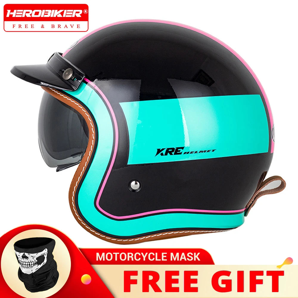 Vintage Motorcycle Helmet Summer 3/4 Open Face Helmet Electric Vehicle Locomotive Men and Women Outdoor Riding Locomotive Helmet