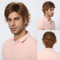 ALAN EATON Dark Brown Short Wig for Men Side Part Synthetic Layered Wigs with Bangs Natural Looking Synthetic Hair Full Wig