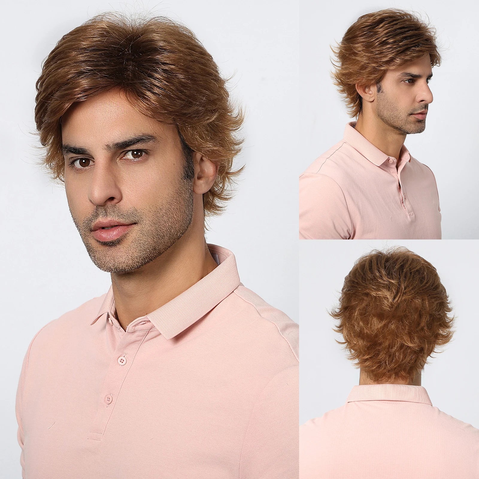 ALAN EATON Dark Brown Short Wig for Men Side Part Synthetic Layered Wigs with Bangs Natural Looking Synthetic Hair Full Wig
