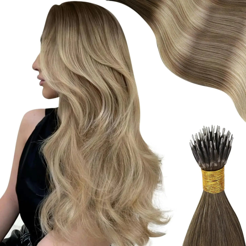Moresoo Nano Hair Extensions Human Hair Extensions Brazilian Hair Natural Nano Ring Hair Extensions Human Hair Nano Tip 50G/50S