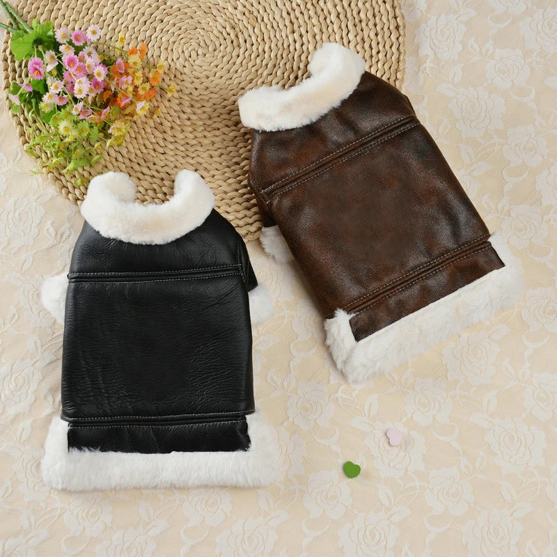 Winter Dog Clothes Pet Dog Plus Velvet Warm Thickening Leather Coat Jacket Puppy Pets Clothing For Chihuahuas Small Medium Dog