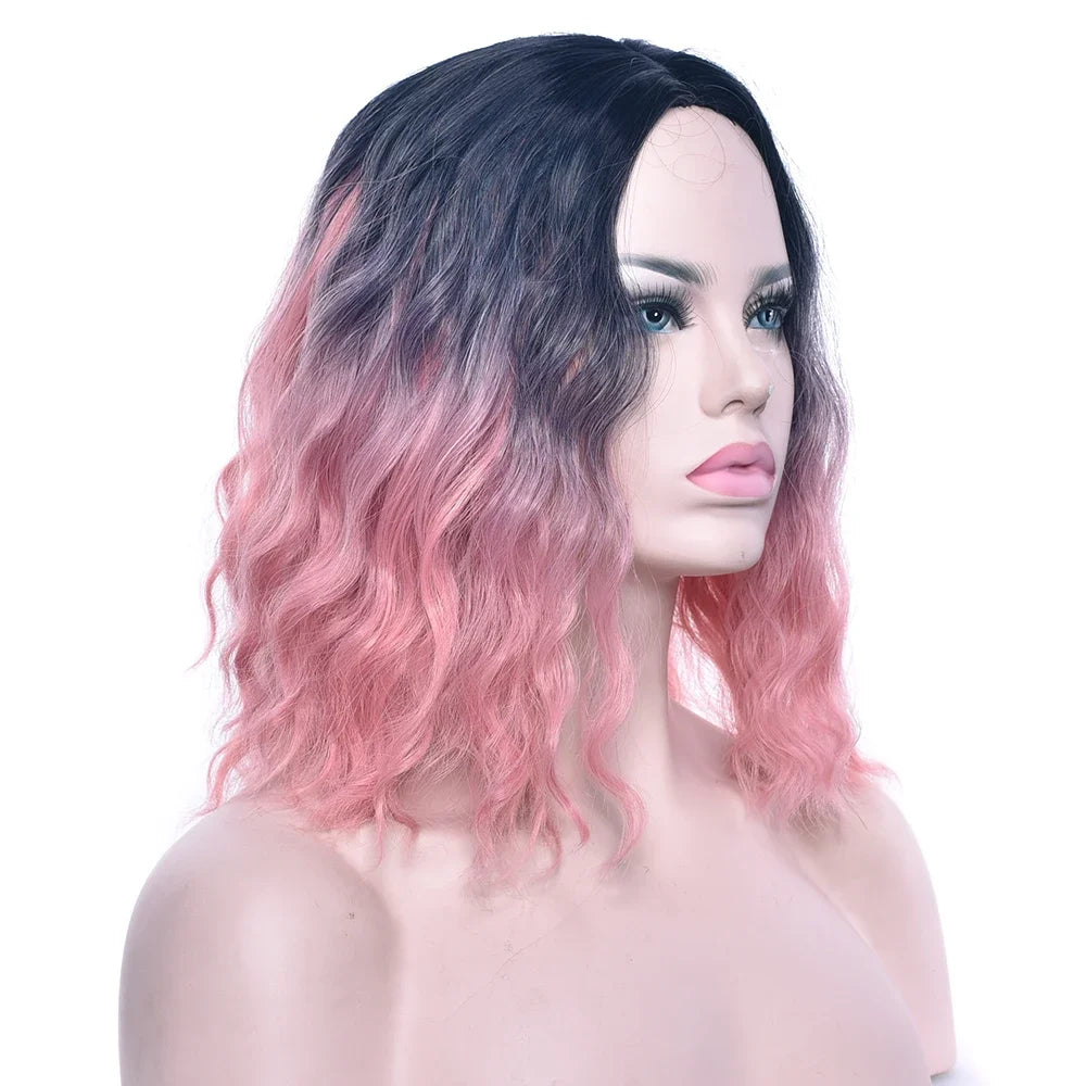Synthetic Wig Short Kinky Curly Hair Pink Gray Blonde Ombre Hair for Women Party Cosplay Wigs Pelucas