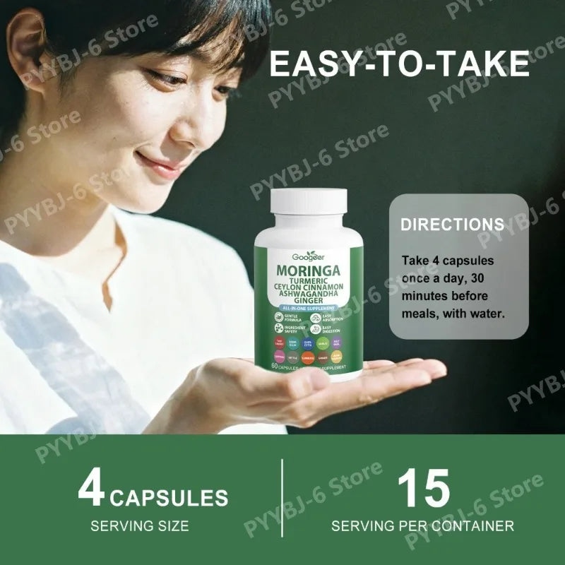 Multi-Herbal Wellness Supplement 60capsules Moringa Turmeric & More Easy Absorption Natural Dietary Supplement for Health