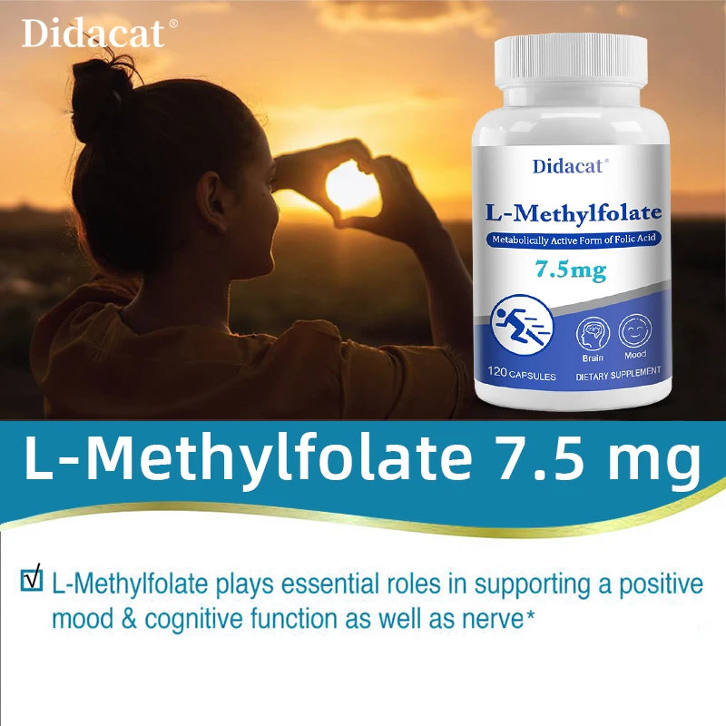 L-Methylfolate 7.5 Mg - L Methyl Folate, Methylfolate Supplement Capsules for Women & Men, Promote Brain Health, Focus, Calm
