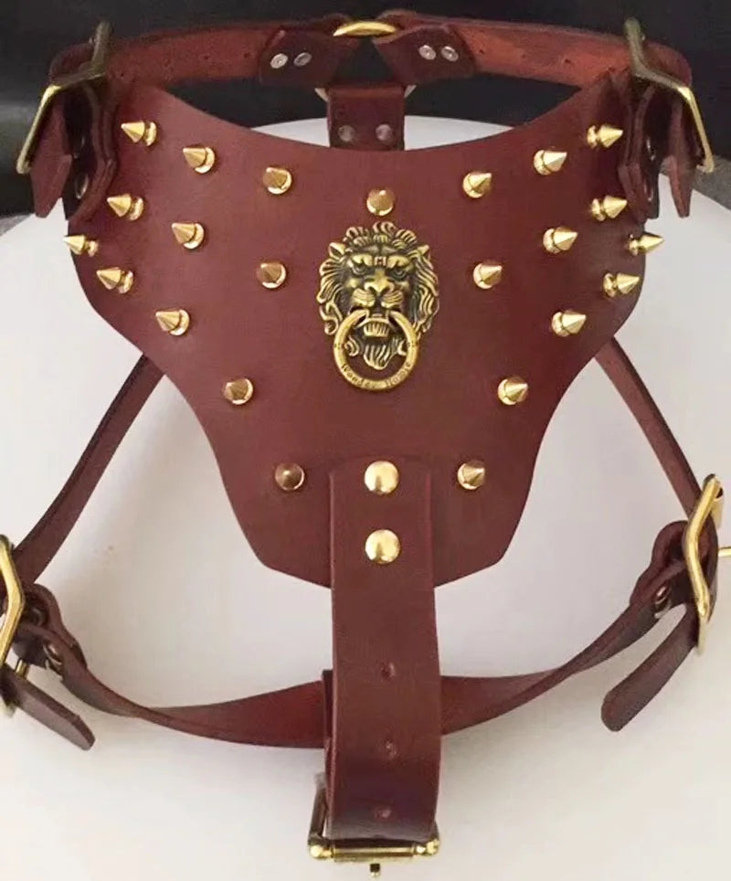 Bulldog Sports Training Harness Collar Cowhide Rivet, Copper Spikes Studded, Harness For Small Medium Dog, Dobermann Back Armor