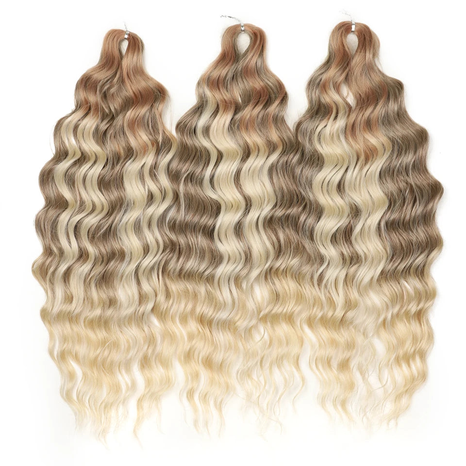 Noble 24 Inch Synthetic Hair Water Wave Braiding Hair Extensions Ombre Rainbow color Deep Wave Curl Twist Crochet Hair Extension