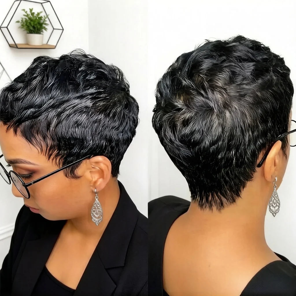 Pixie Cut Short Wig Human Hair Full Machine Made | Short Pixie Human Hair Wigs for Women